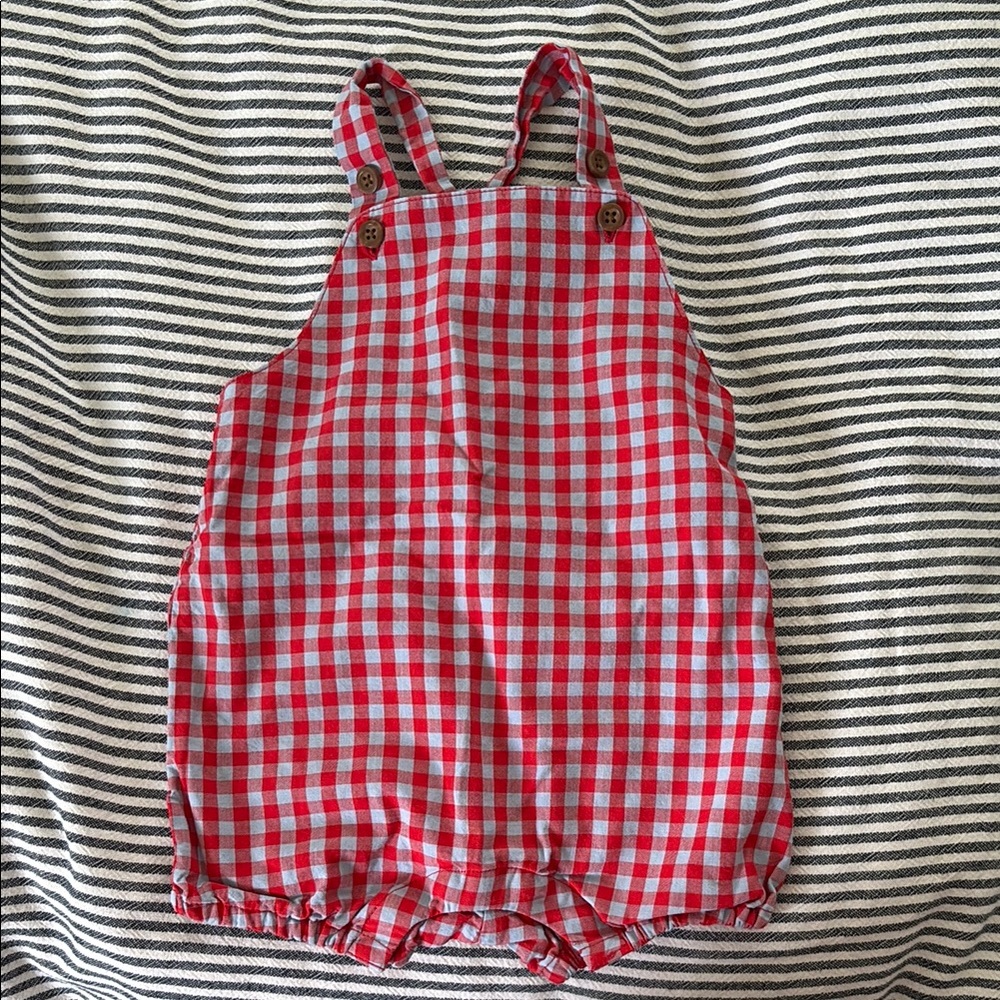 Janie & Jack Red Checkered Overalls